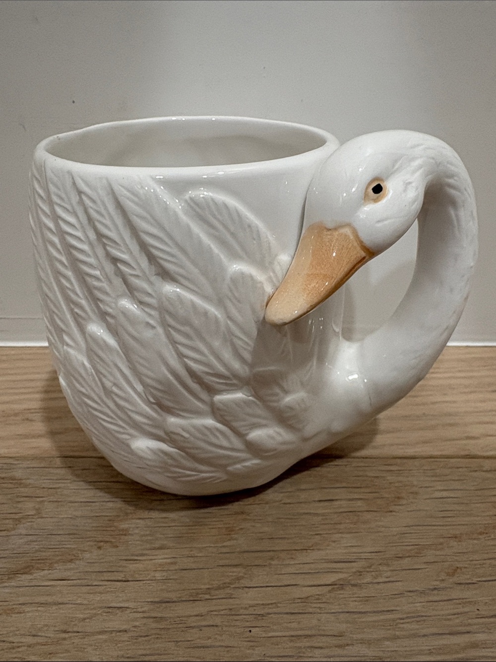 Anthropologie Reed Stoneware Swan Mug White Embossed 3D Figural Teacup